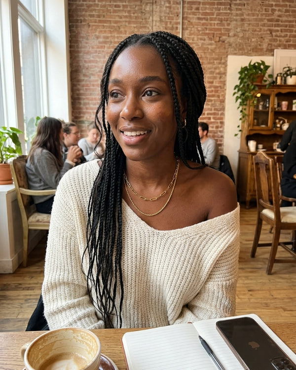 MAYA T. wearing the Nyra Layered Necklace Duo