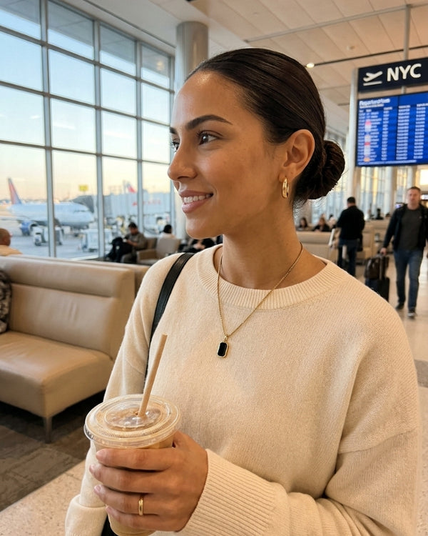MIA T. wearing the Vesper Rectangle Pendant Necklace