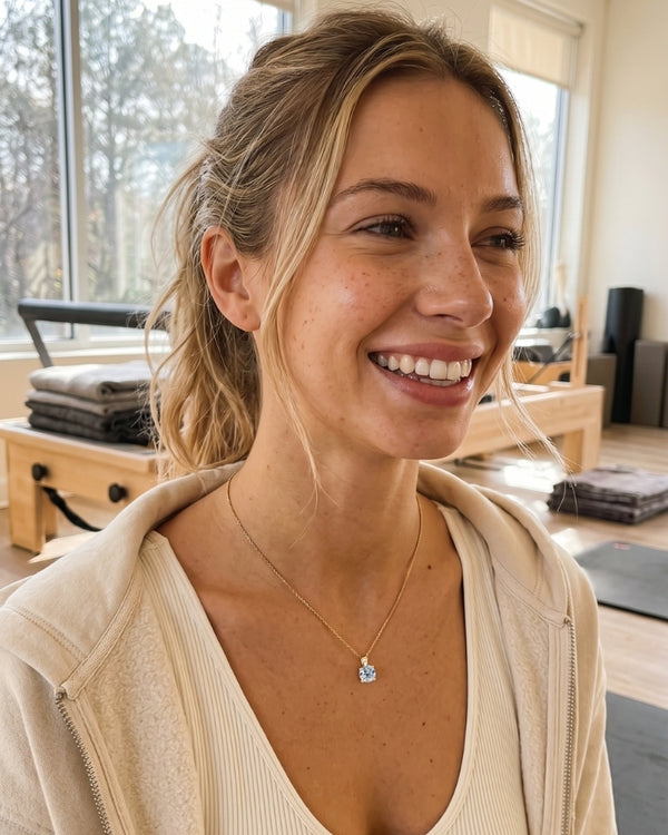WREN P. wearing the Estelle Solitaire Necklace