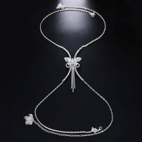 Collier de Poitrine Papillon en Strass Ardoise - Argent
