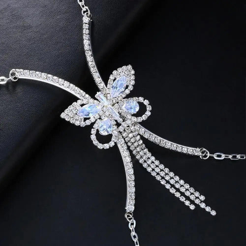 Collier de Poitrine Papillon en Strass Ardoise - Argent