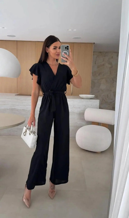 Combinaison Pantalon Cache-Cœur Ceinturée Adélaïde - Noir / XS
