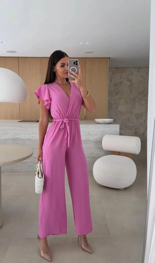 Combinaison Pantalon Cache-Cœur Ceinturée Adélaïde - Rose / XS