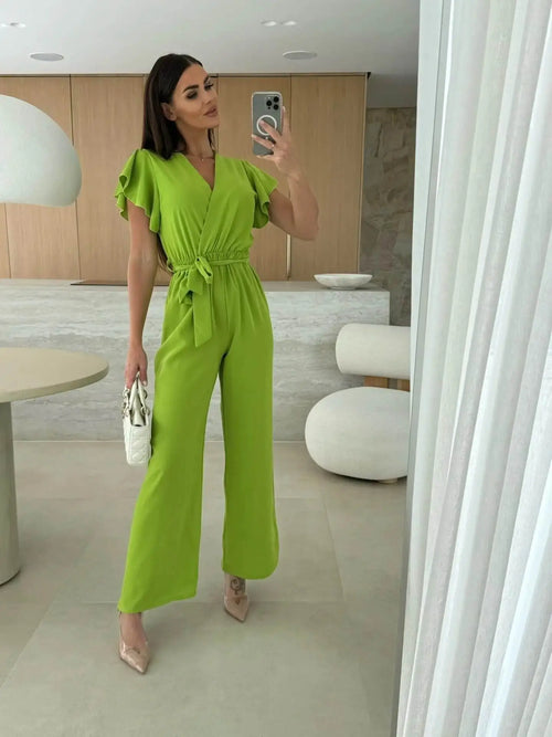 Combinaison Pantalon Cache-Cœur Ceinturée Adélaïde - Vert / XS