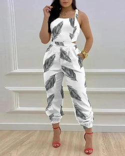 Combinaison pantalon imprimée à bretelles Maëlys - Blanc / 34