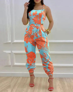 Combinaison pantalon imprimée à bretelles Maëlys - Ciel / 34
