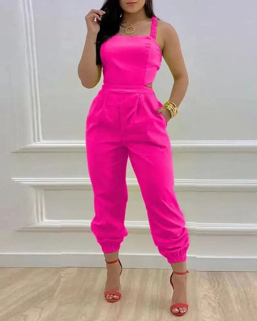 Combinaison pantalon imprimée à bretelles Maëlys - Fushia / 34