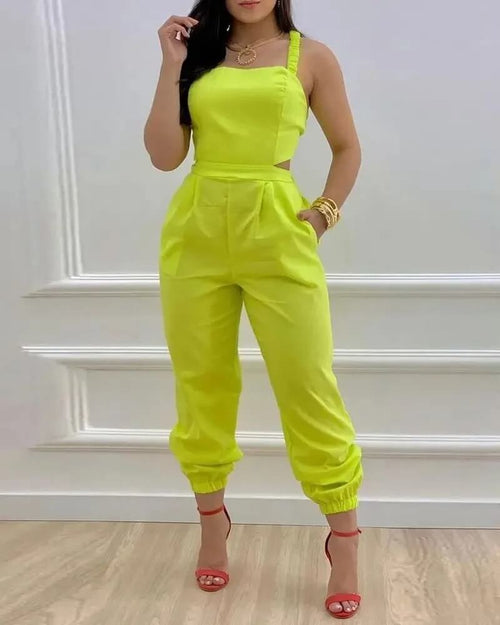 Combinaison pantalon imprimée à bretelles Maëlys - Jaune / 34