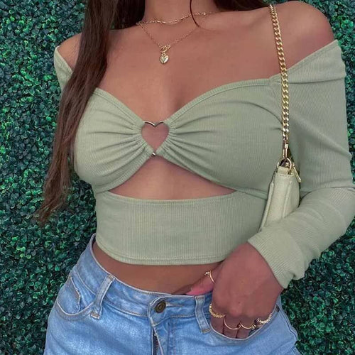 Crop Top Épaules Dénudées Découpe Cœur Méliane - Vert / 34