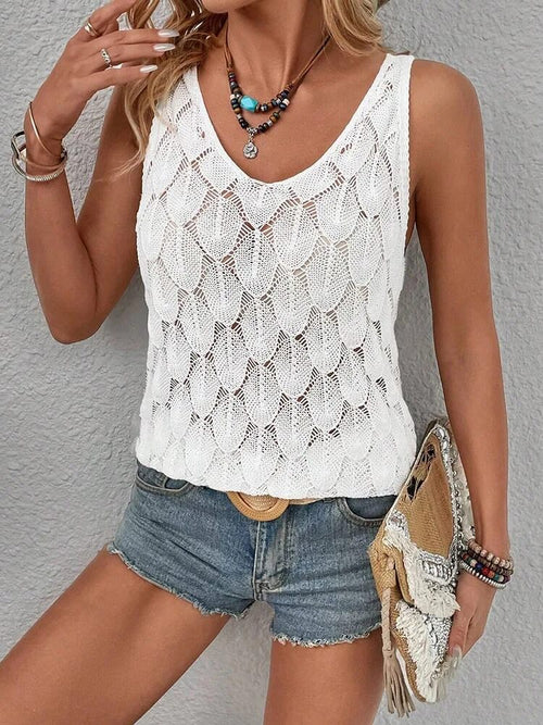 Débardeur en maille crochet ajourée Éloraine