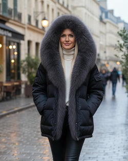 Doudoune Courte à Col Fourrure Zanira - Noir / 34