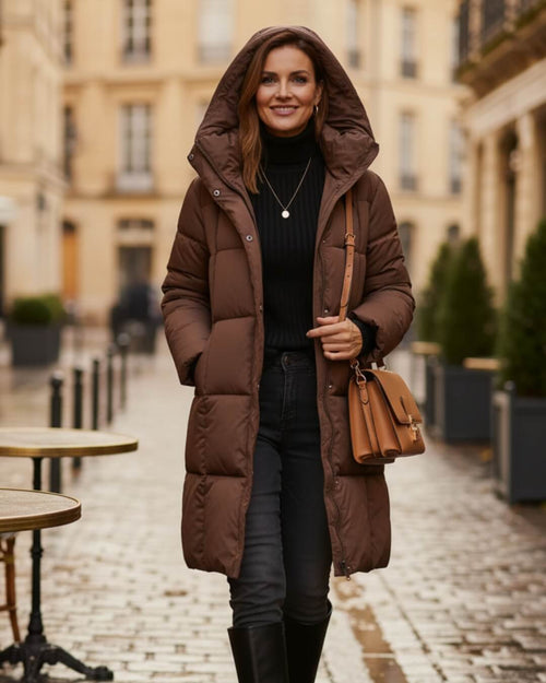 Doudoune Longue à Capuche Alyndra - Brun / 34