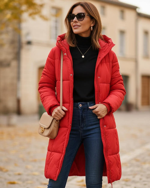 Doudoune Longue à Capuche Alyndra - Rouge / 34