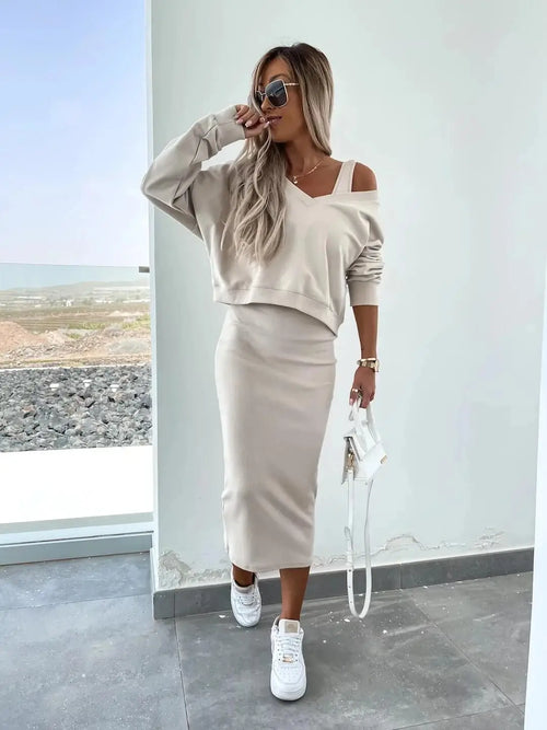 Ensemble 2 Pièces Robe Midi et Pull Large Angèle - Abricot / XS