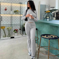 Ensemble 2 Pièces Top et Pantalon Évasé Selyra - Gris / 34