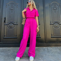 Ensemble Chemise Crop et Pantalon Large Alyvée - Fushia / 34
