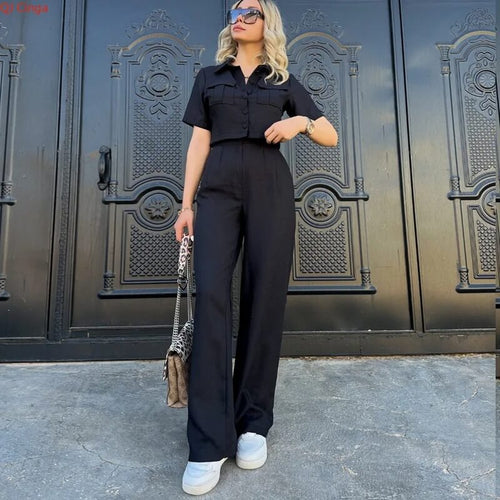 Ensemble Chemise Crop et Pantalon Large Alyvée - Noir / 34
