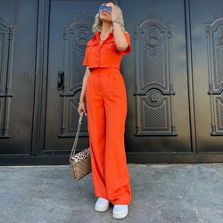 Ensemble Chemise Crop et Pantalon Large Alyvée - Orange / 34