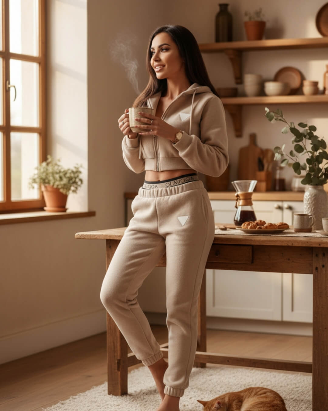 Ensemble Cocoon Adéliane — Sweat Zippé & Jogging Doux-Blanc-