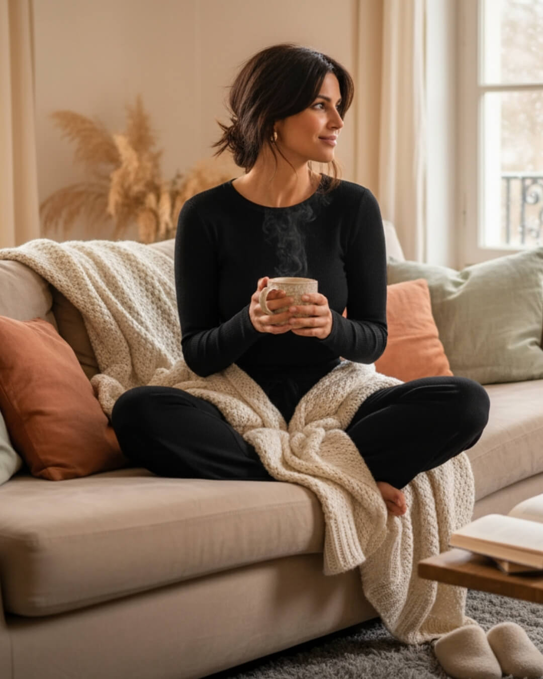 Ensemble Cocoon Aléane — Top Ajusté & Pantalon Évasé-Noir-