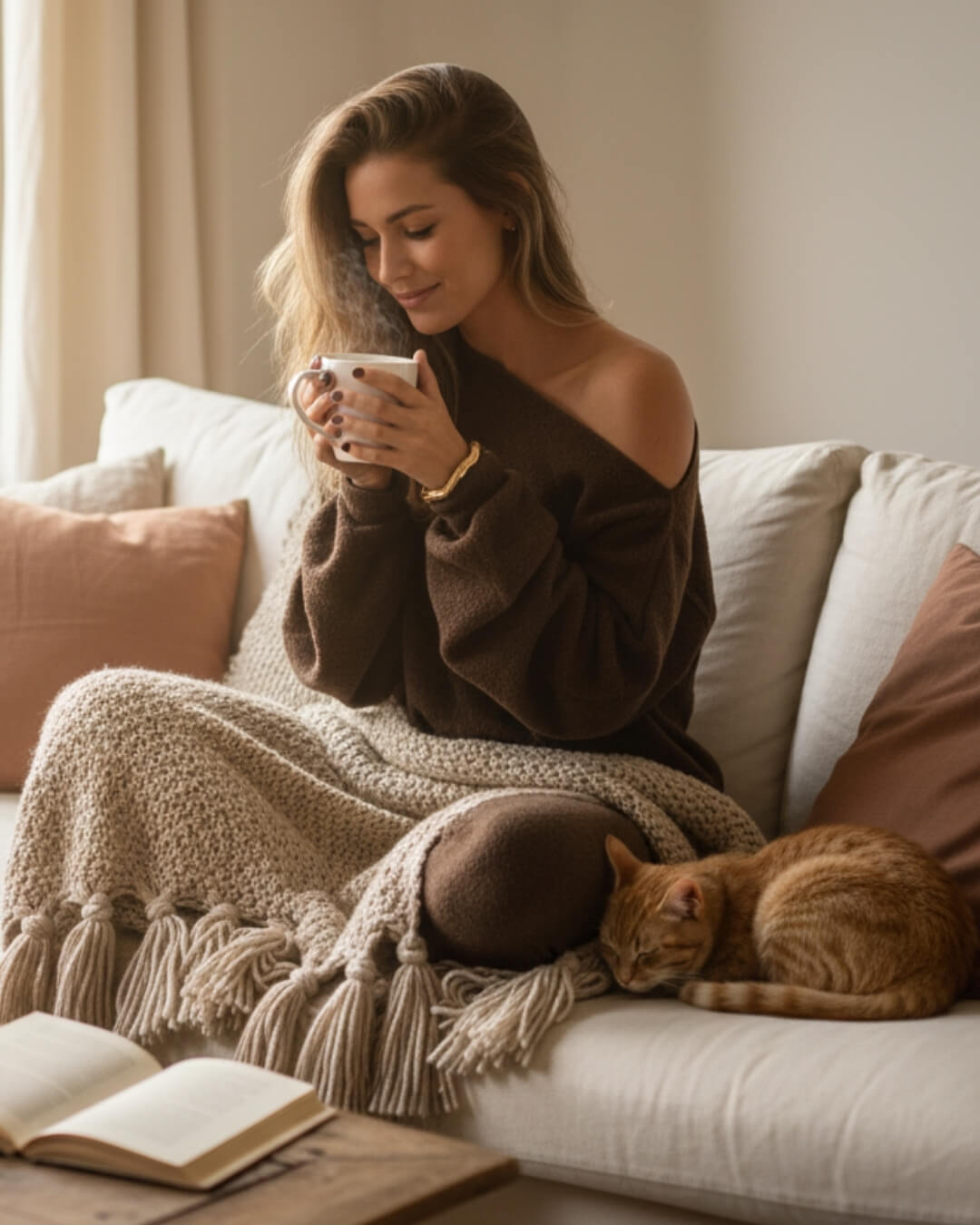 Ensemble Cocoon Arlène — Pull Ample & Pantalon Évasé-Brun-