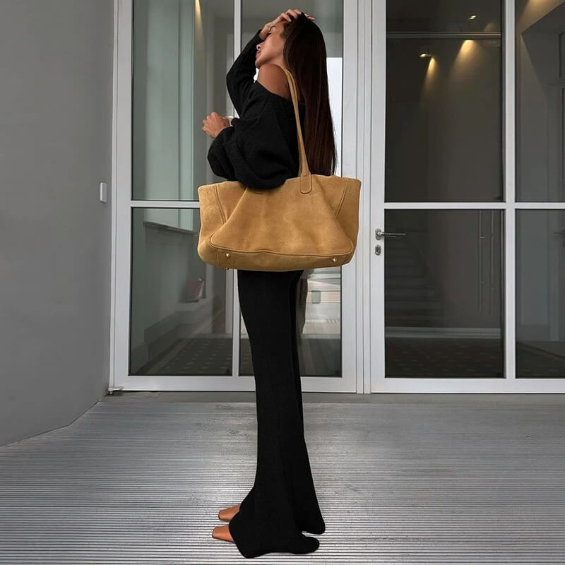 Ensemble Cocoon Arlène — Pull Ample & Pantalon Évasé-Brun-