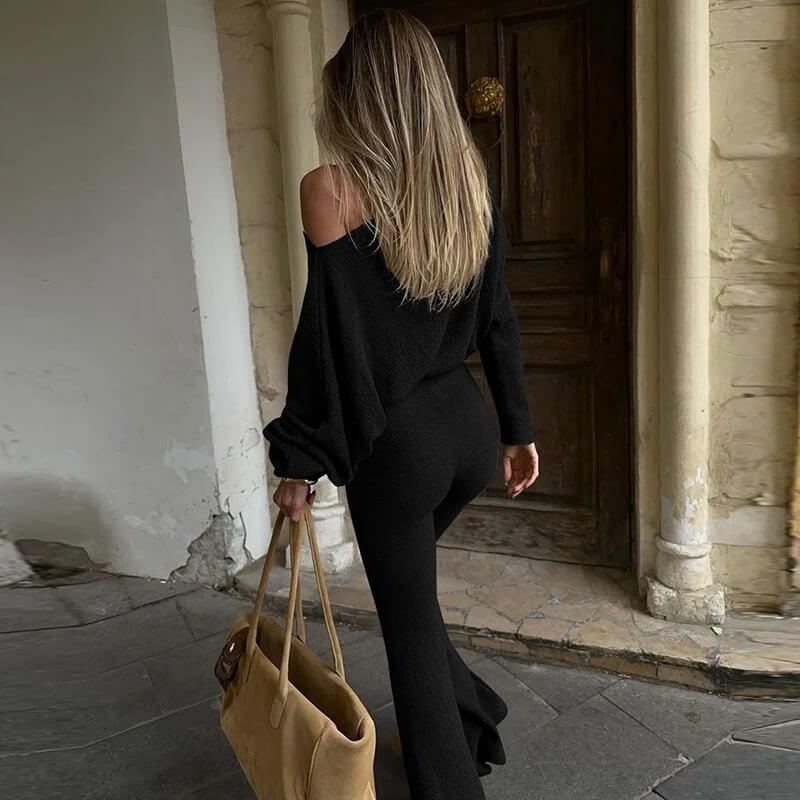 Ensemble Cocoon Arlène — Pull Ample & Pantalon Évasé-Brun-