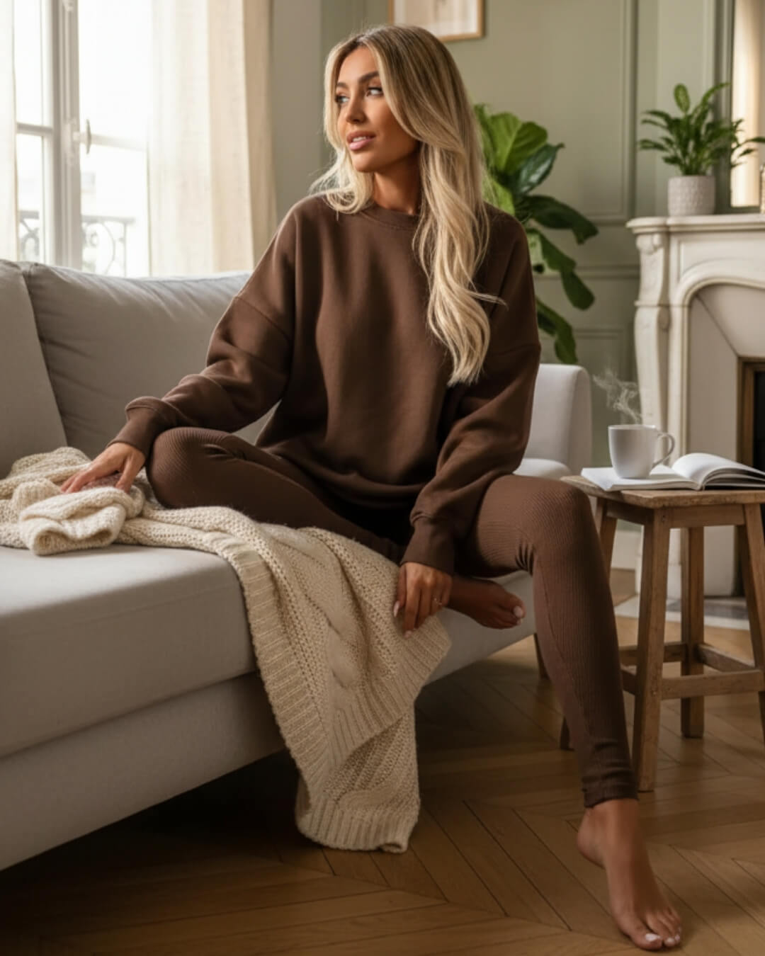 Ensemble Cocoon Élina — Sweat Oversize & Legging-Marron-
