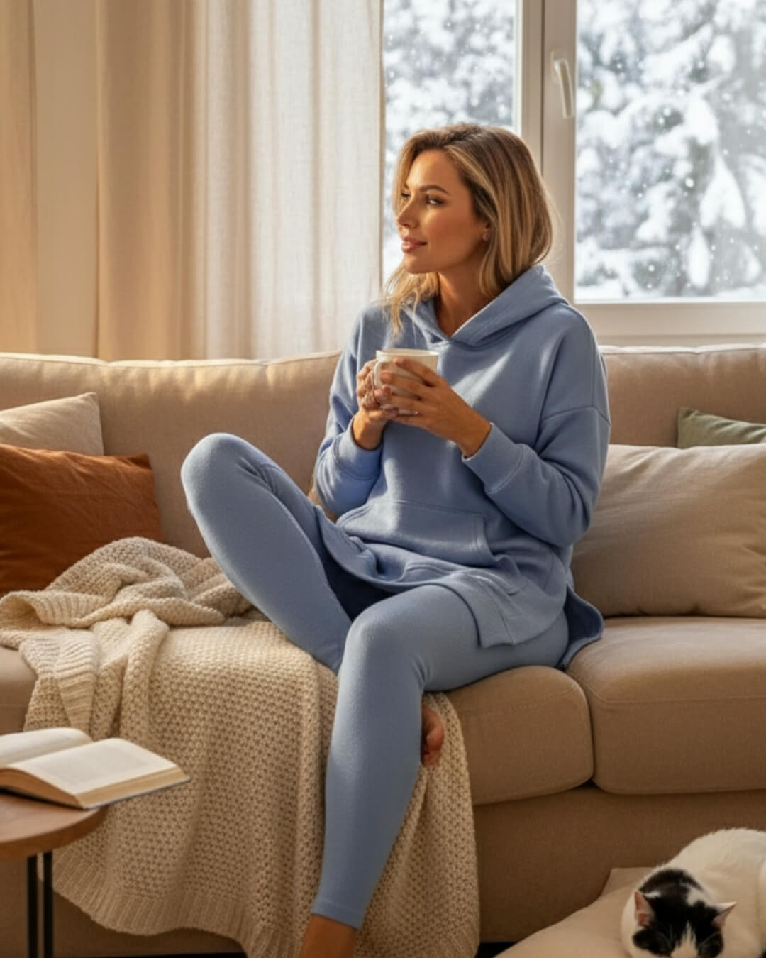 Ensemble Cocoon Loréane — Sweat Long & Legging Doux-Bleu-