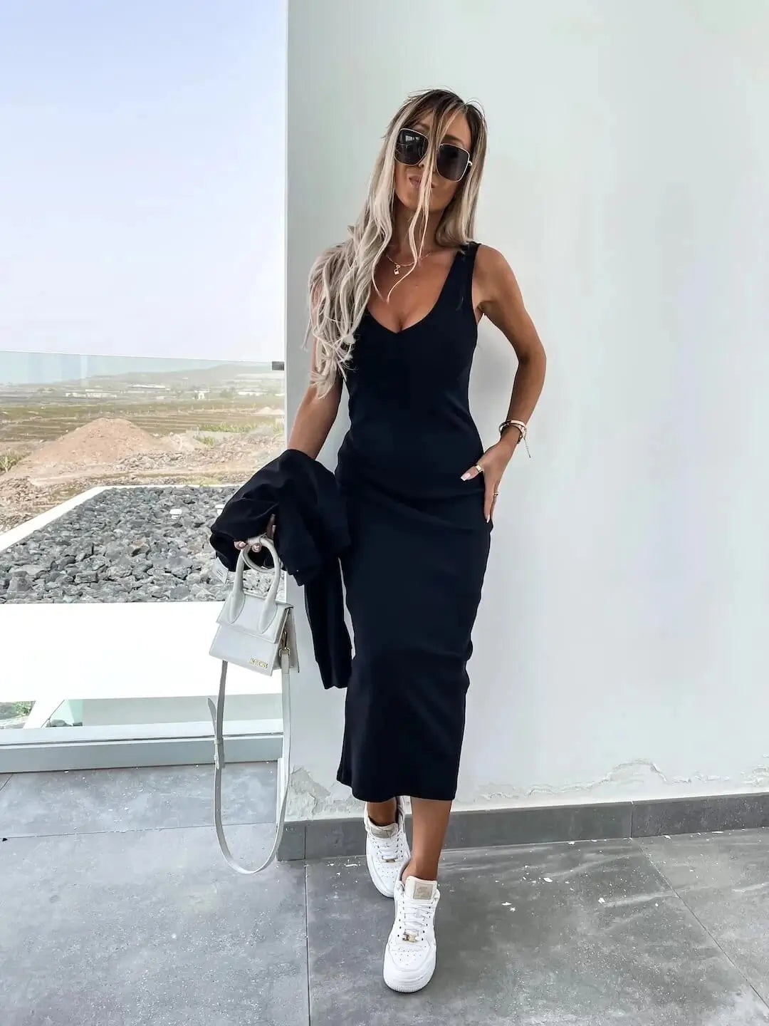 Ensemble Cocoon Lysiane — Robe Midi & Pull Oversize-Noir-