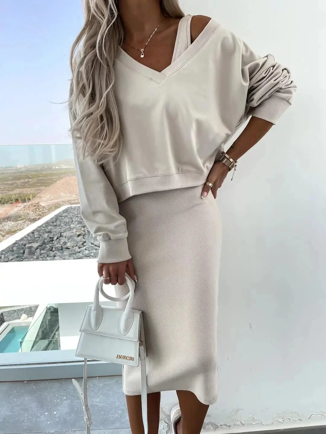 Ensemble Cocoon Lysiane — Robe Midi & Pull Oversize-Noir-