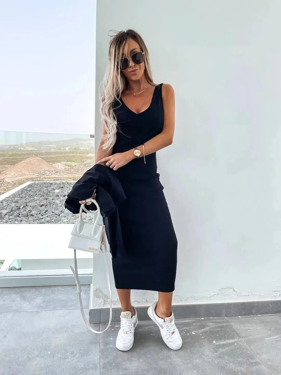 Ensemble Cocoon Lysiane — Robe Midi & Pull Oversize-Noir-