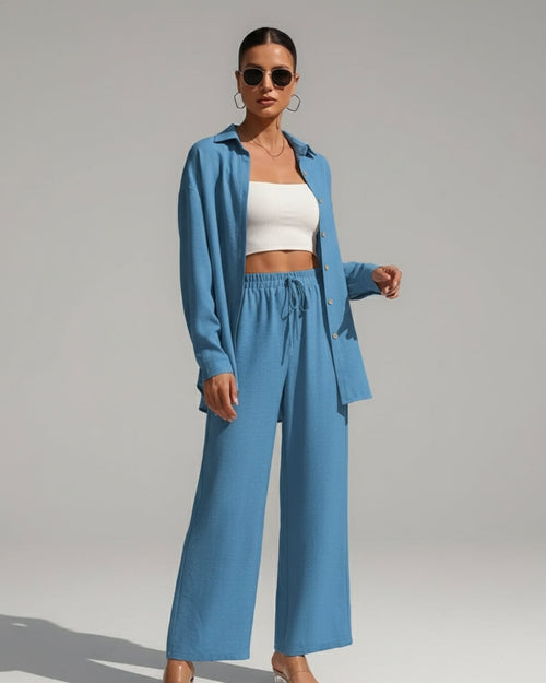 Ensemble Cocoon Maëlyne — Chemise Fluide & Pantalon Large - Ciel / 34