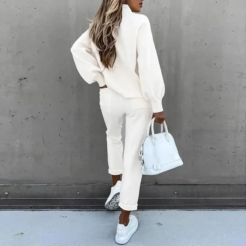 Ensemble Cocoon Miléna — Jogging Doux & Détente Élégante-Blanc-