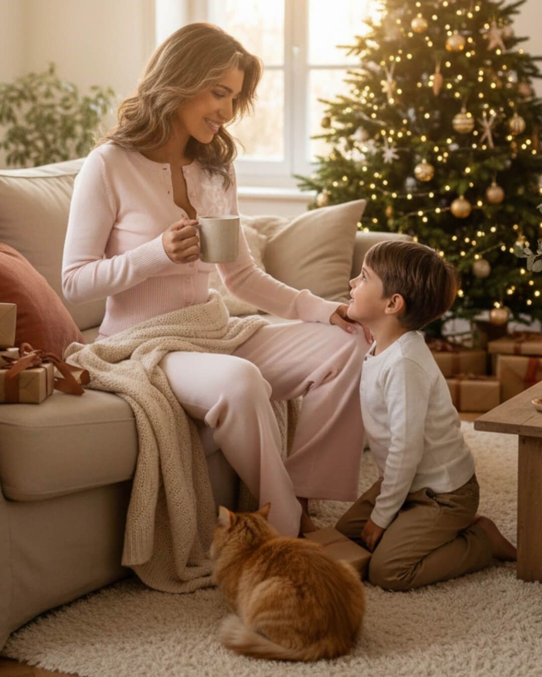 Ensemble Cocoon Vénaska — Gilet Court & Pantalon Fluide-Brun-