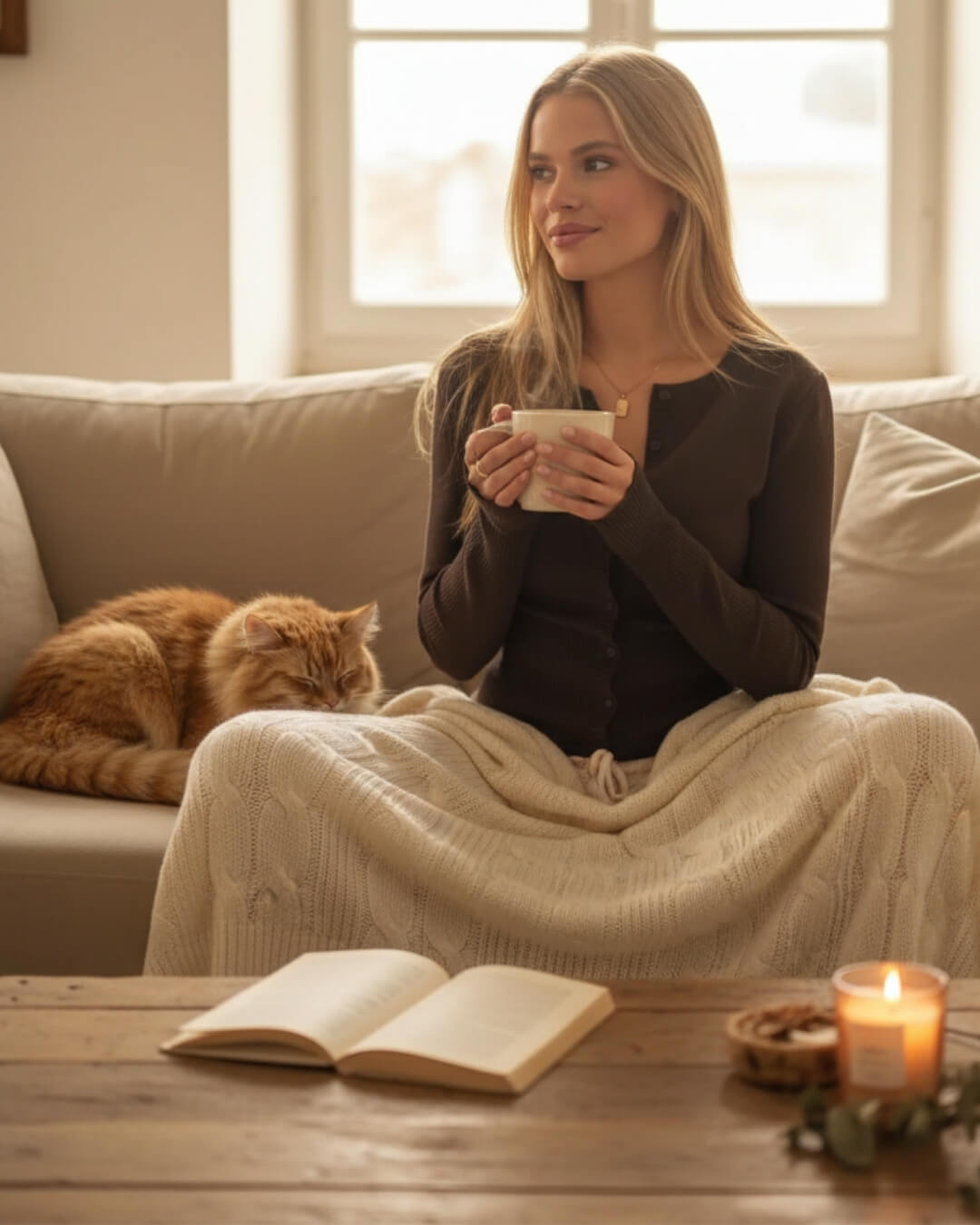 Ensemble Cocoon Vénaska — Gilet Court & Pantalon Fluide-Brun-