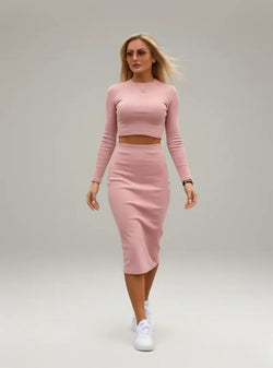 Ensemble Crop Top et Jupe Midi Edmée - Rose / 34