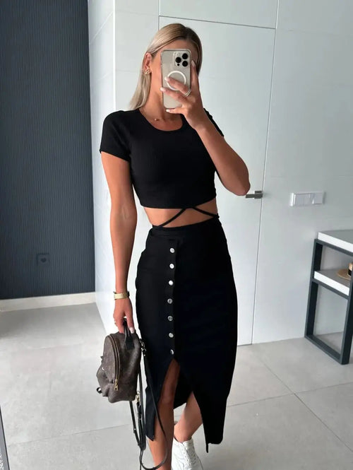 Ensemble Crop Top et Jupe Midi Priscille