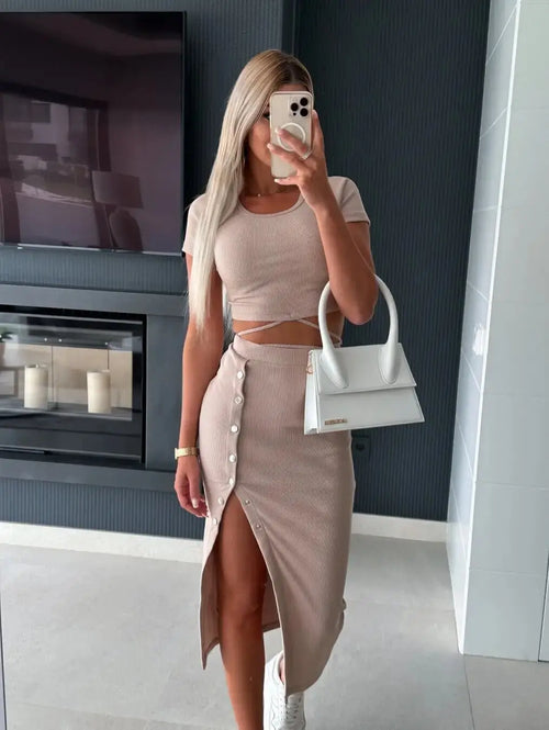 Ensemble Crop Top et Jupe Midi Priscille