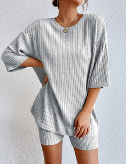 Ensemble en Maille Côtelée Julia Gris / XS