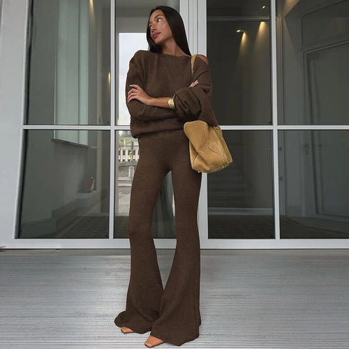Ensemble en Maille Pull Ample et Pantalon Évasé Livia