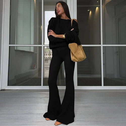 Ensemble en Maille Pull Ample et Pantalon Évasé Livia - Noir / 34