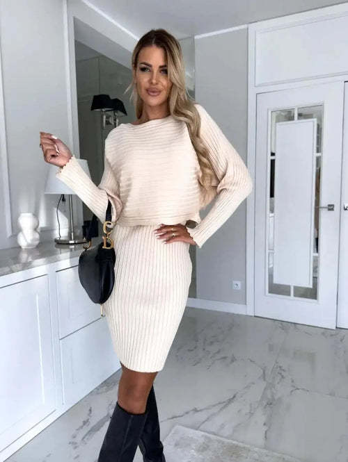 Ensemble Robe Midi et Pull en Maille Calypso - Abricot / XS