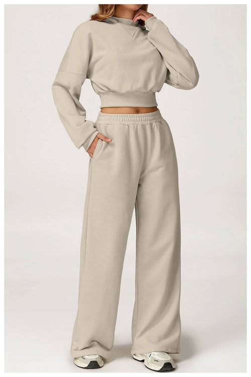 Ensemble Sweat Crop et Pantalon Large Sylvine - Beige / 34