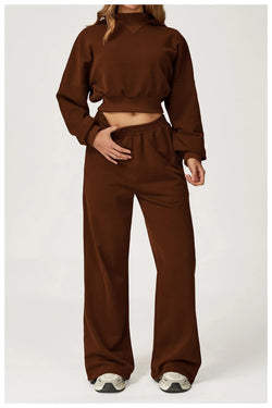 Ensemble Sweat Crop et Pantalon Large Sylvine - Brun / 34