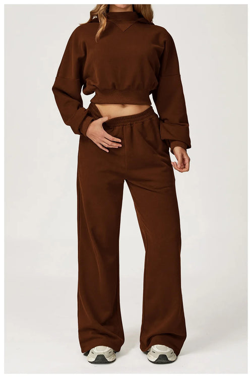 Ensemble Sweat Crop et Pantalon Large Sylvine - Brun / 34