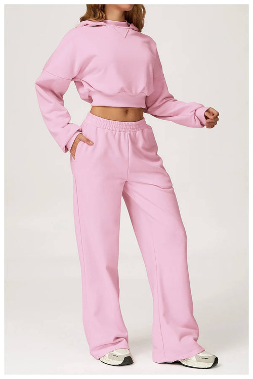 Ensemble Sweat Crop et Pantalon Large Sylvine - Rose / 34