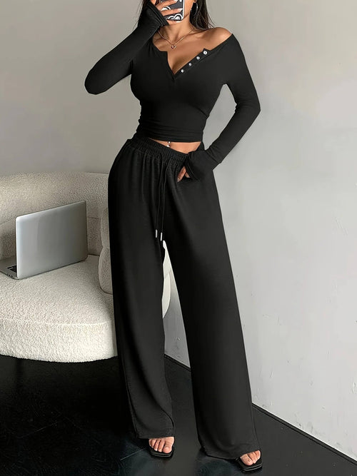 Ensemble Top Manches Longues et Pantalon Large Daryne