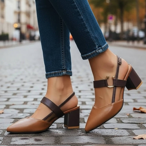 Escarpins Slingback à Talon Bloc Sérina - Brun / 36