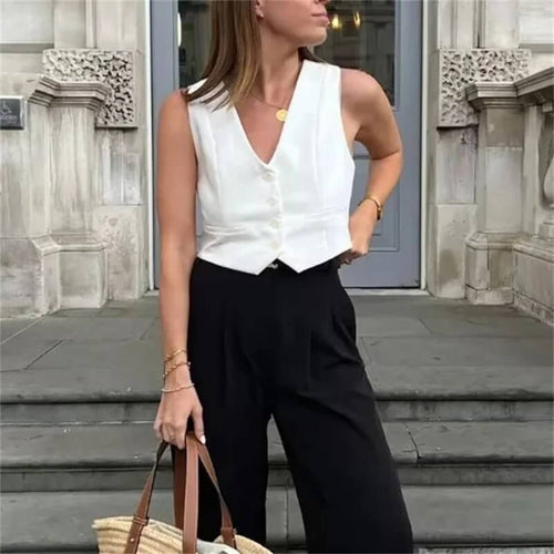 Gilet Ajusté Sans Manches Émeraude - Blanc / 34